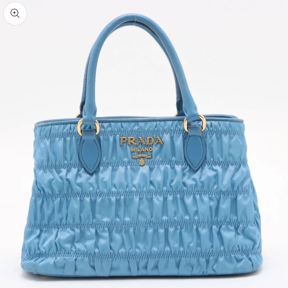 Incredible Prada Nappa Gaufre Nylon Leather Handbag Blue